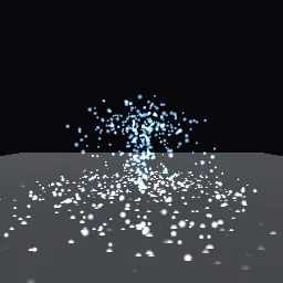 Render of Particle water fountain with swirl and floor bounce