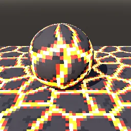 Render of Pixel-art lava flow with glowing cracks